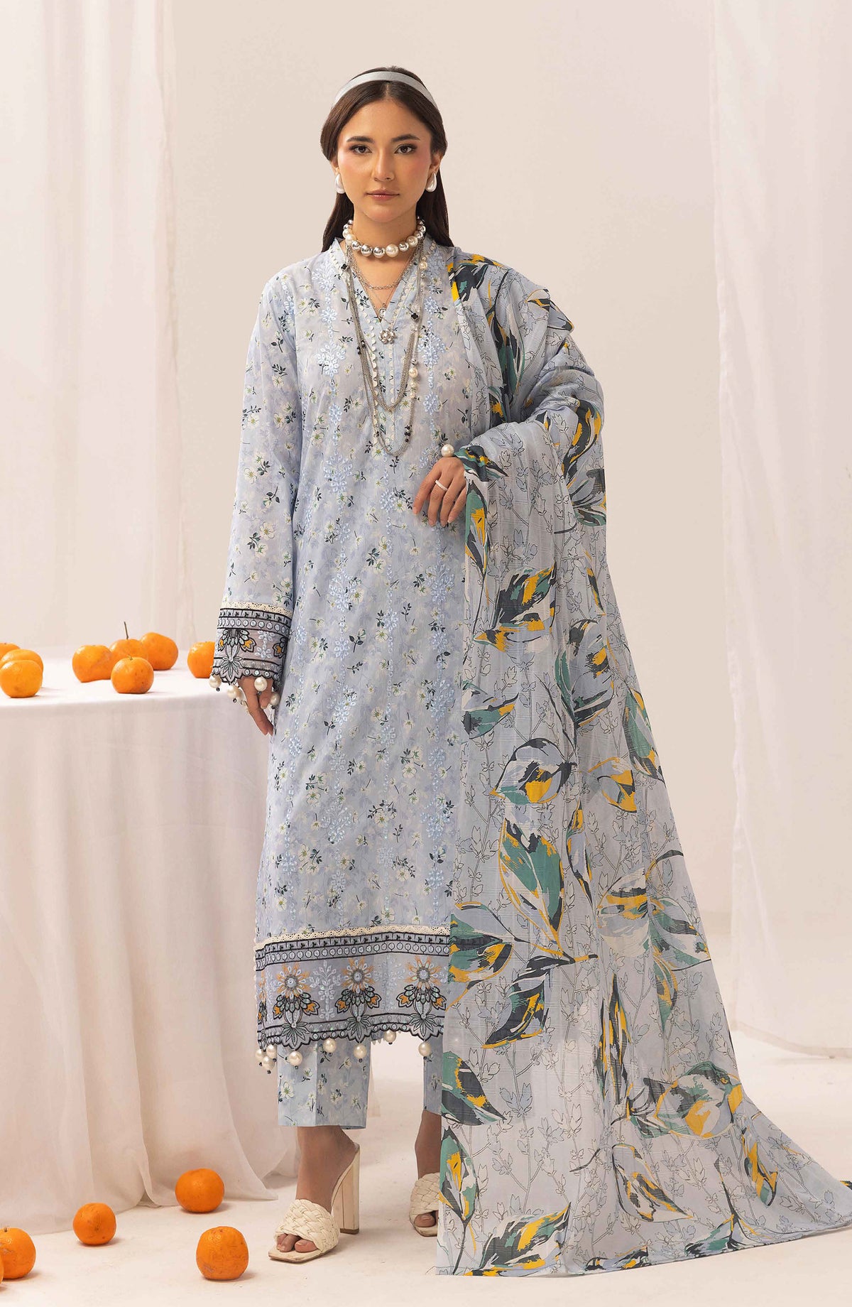 Elma by Riaz Arts Embroidered Lawn Unstitched 3 Piece Suit - D-08 - RA26EL - Blue - Summer Collection