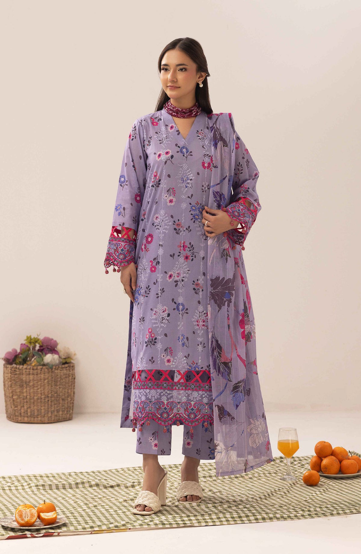 Elma by Riaz Arts Embroidered Lawn Unstitched 3 Piece Suit - D-06 - RA26EL - Purple - Summer Collection