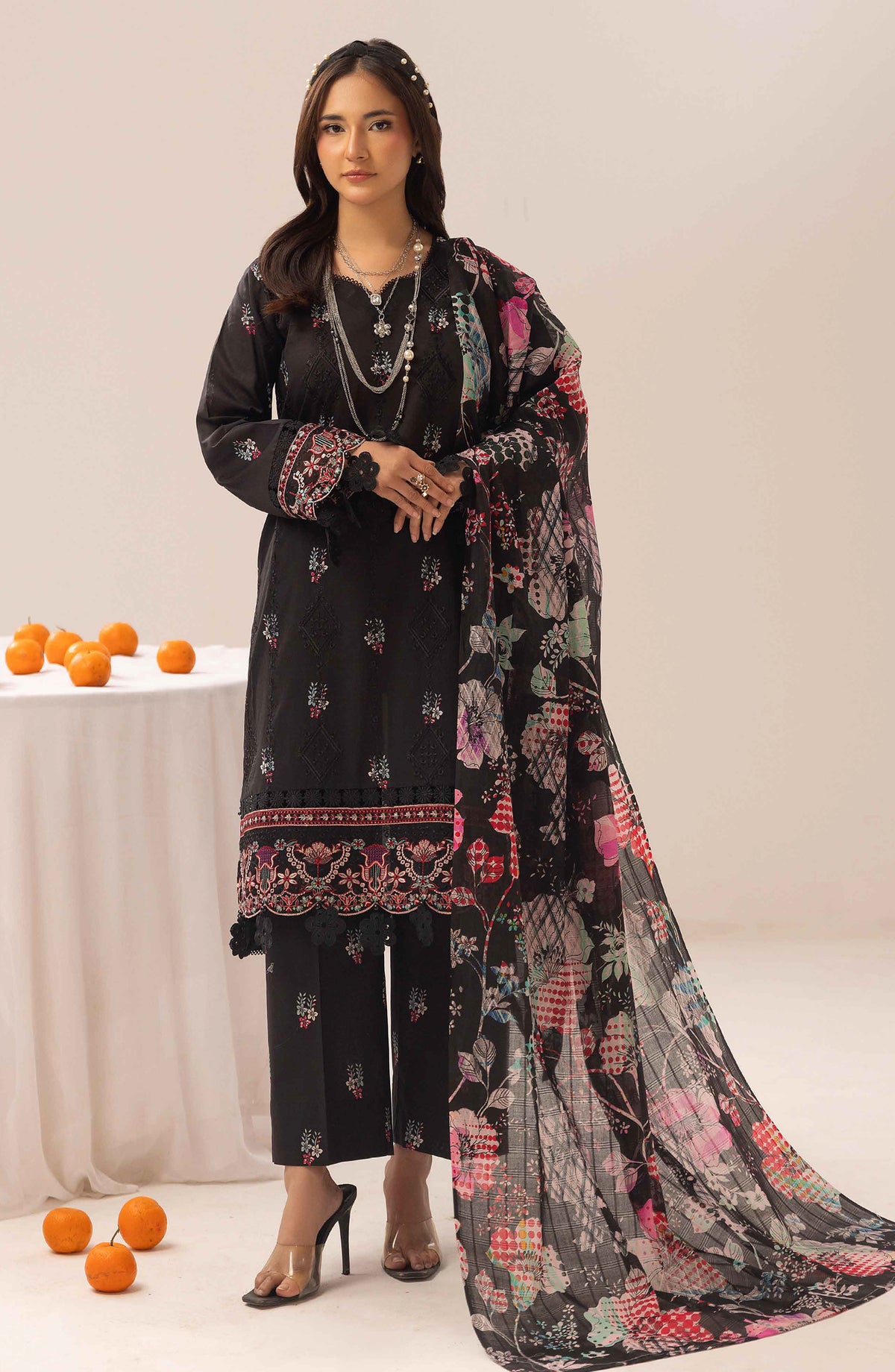 Elma by Riaz Arts Embroidered Lawn Unstitched 3 Piece Suit - D-05 - RA26EL - Black - Summer Collection