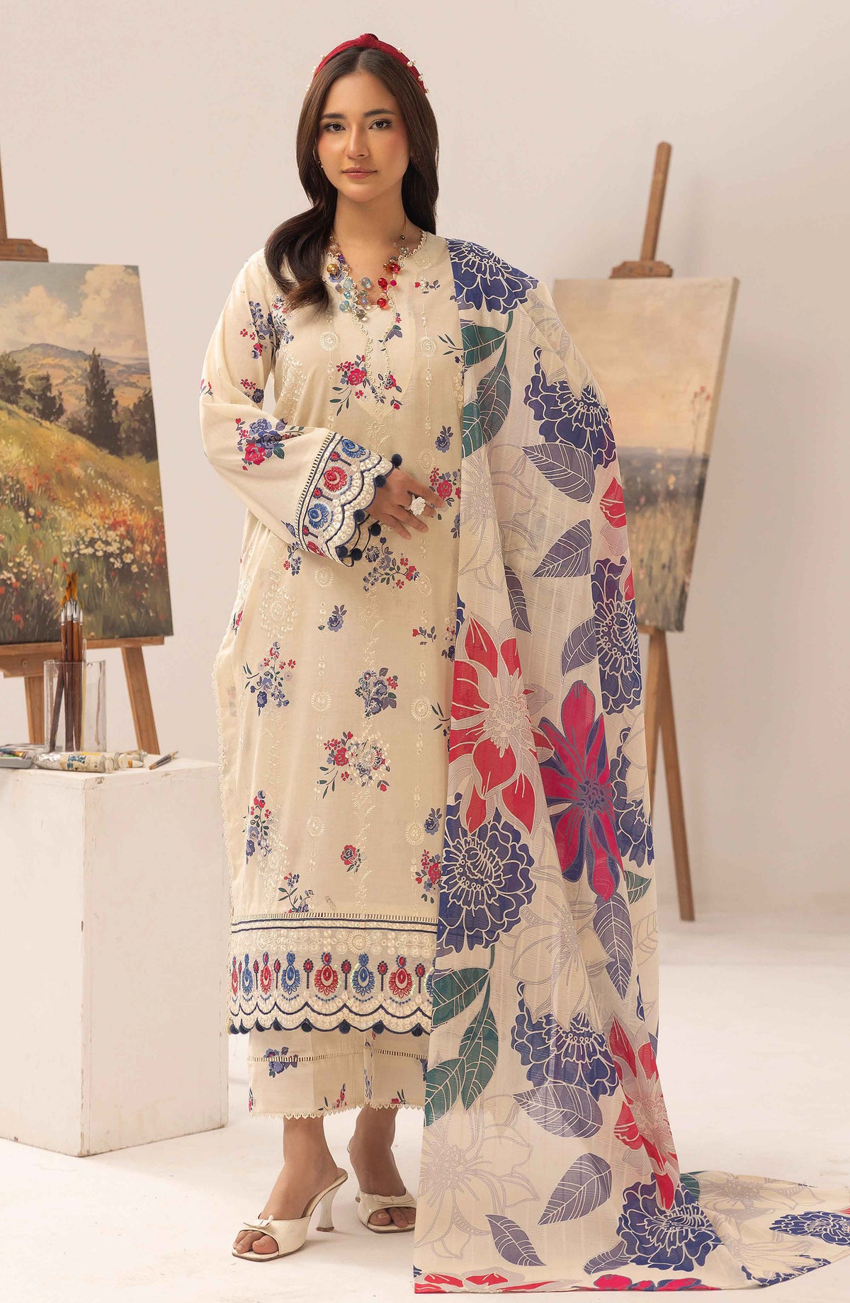 Elma by Riaz Arts Embroidered Lawn Unstitched 3 Piece Suit - D-04 - RA26EL - Fawn - Summer Collection