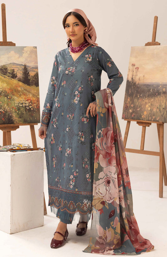Elma by Riaz Arts Embroidered Lawn Unstitched 3 Piece Suit - D-01 - RA26EL - Blue - Summer Collection
