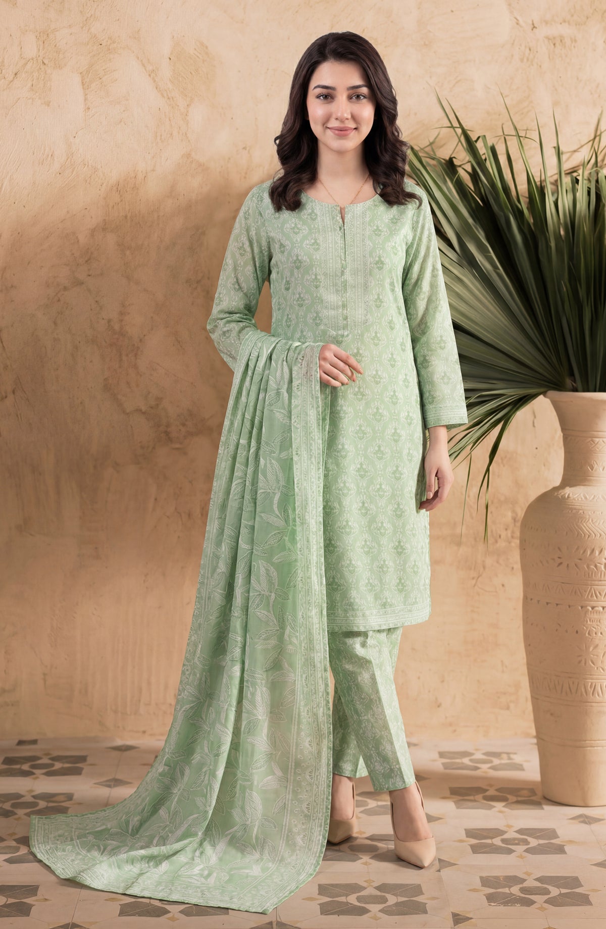 Elvan by Tawakkal Fabrics Printed Lawn Stitched 3 Piece Suit - D-4057 - TF26ELV - Mint - Summer Collection