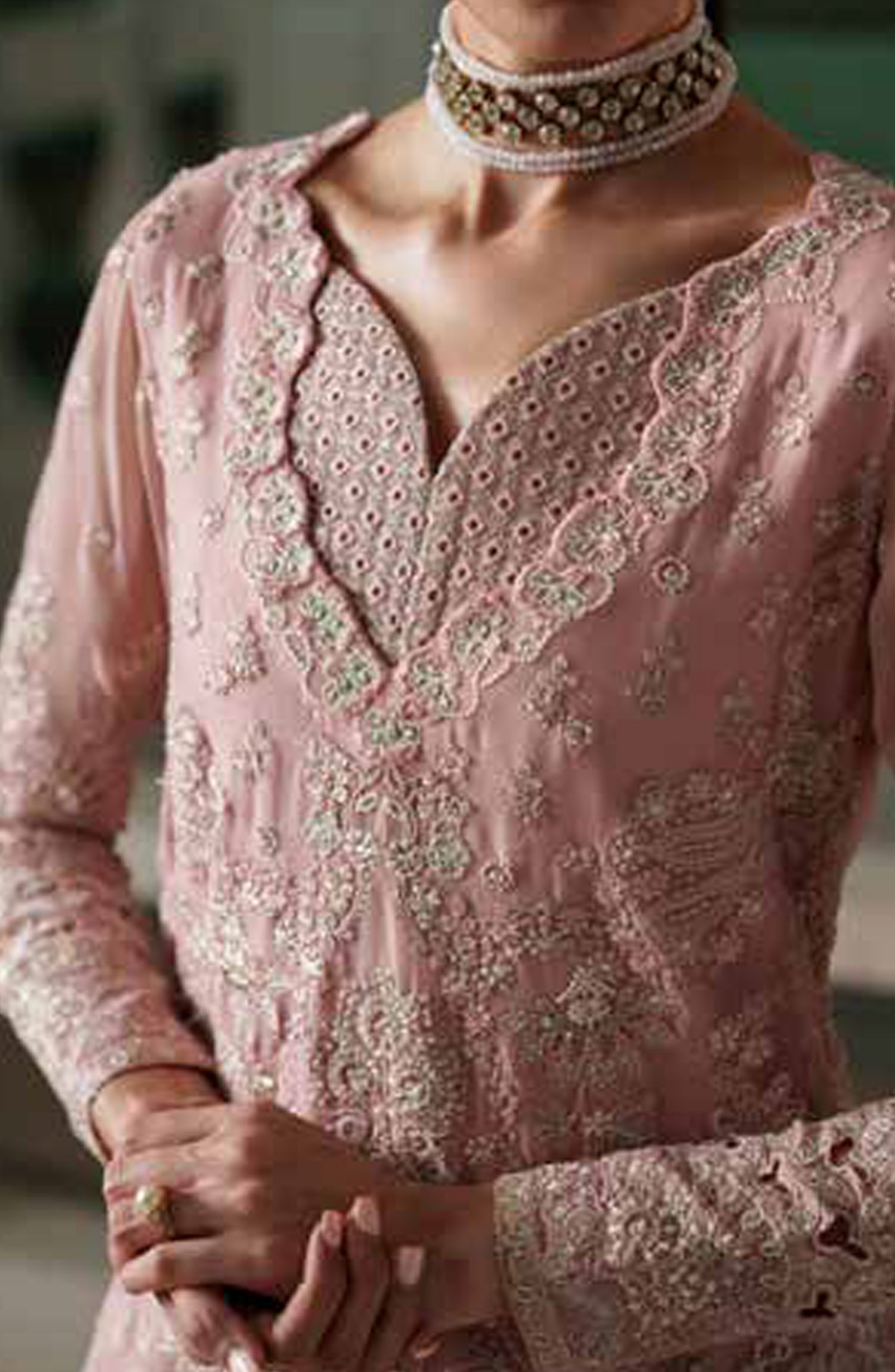 Emaan Adeel Modern Heirloom Embroidered Chiffon Unstitched 3 Piece Suit - D-10 Antique Blush - ED26MH - Pink - Festive Collection