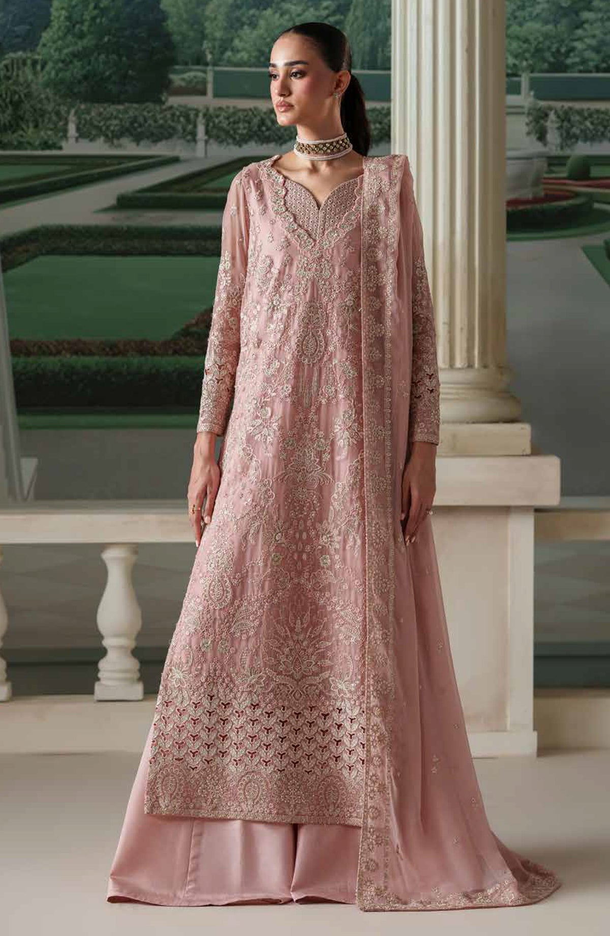 Emaan Adeel Modern Heirloom Embroidered Chiffon Unstitched 3 Piece Suit - D-10 Antique Blush - ED26MH - Pink - Festive Collection