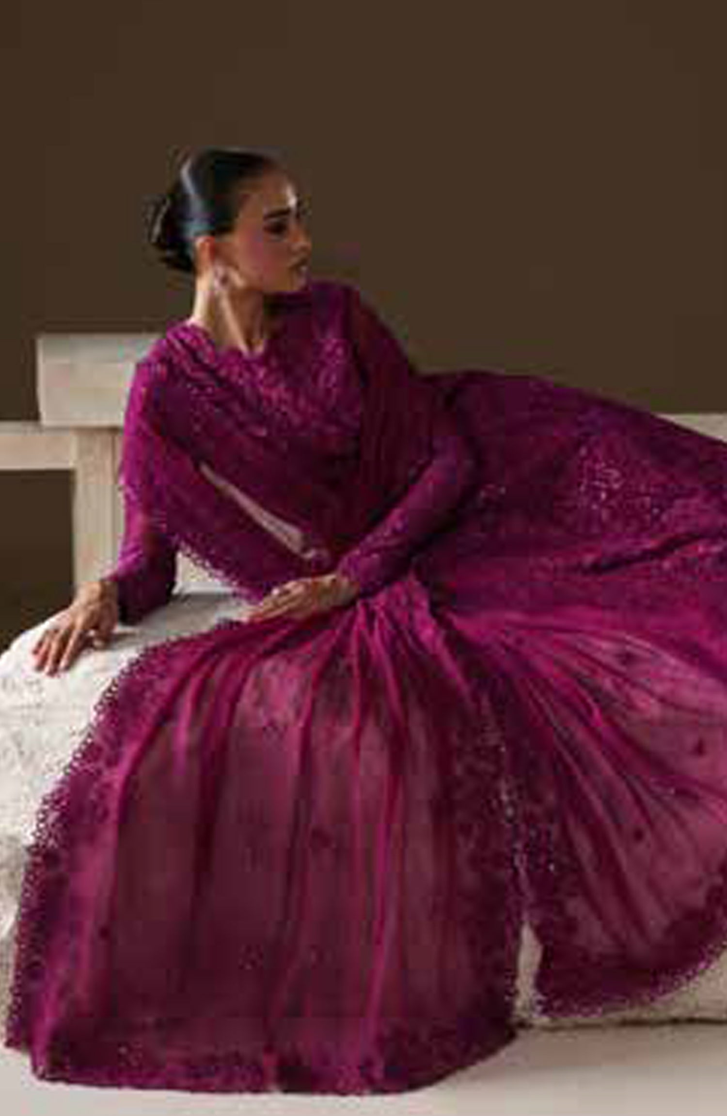 Emaan Adeel Modern Heirloom Embroidered Chiffon Unstitched 3 Piece Suit - D-1 Rose Memoir - ED26MH - Pink - Festive Collection