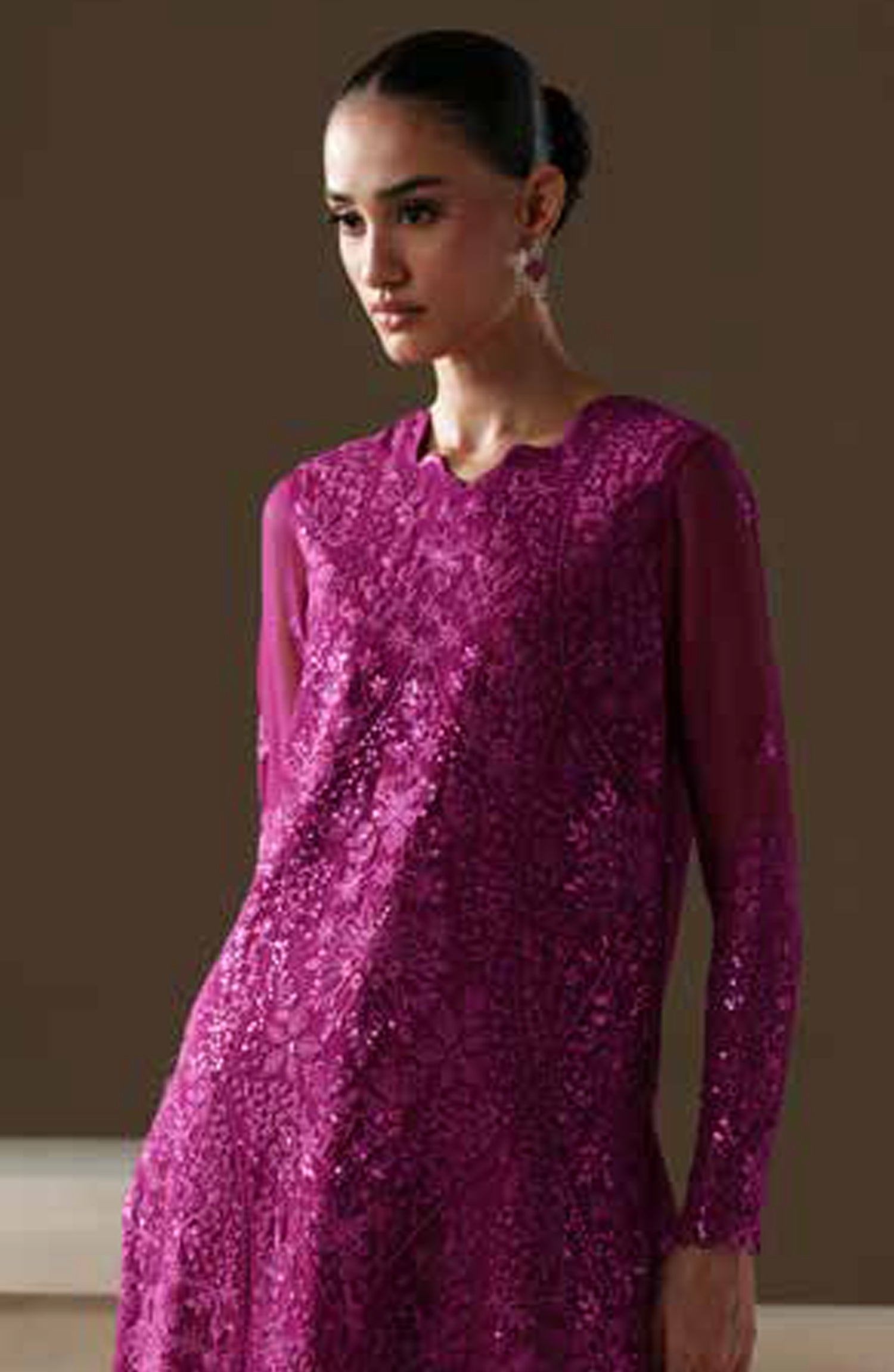Emaan Adeel Modern Heirloom Embroidered Chiffon Unstitched 3 Piece Suit - D-1 Rose Memoir - ED26MH - Pink - Festive Collection