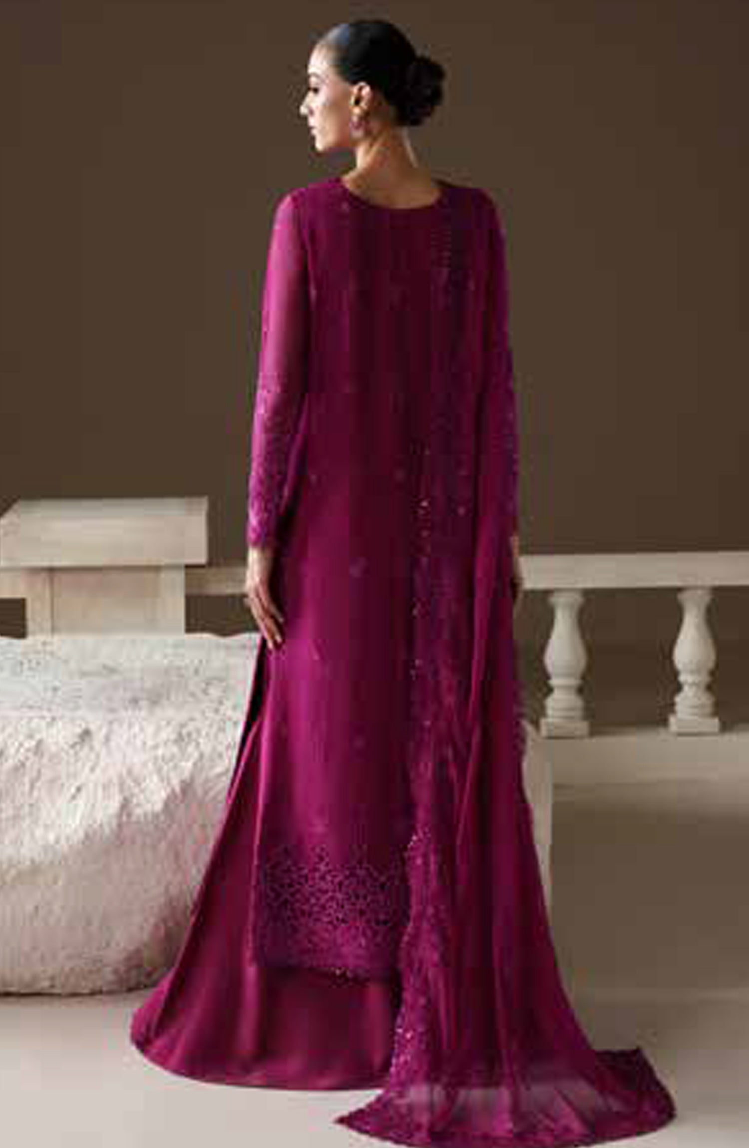 Emaan Adeel Modern Heirloom Embroidered Chiffon Unstitched 3 Piece Suit - D-1 Rose Memoir - ED26MH - Pink - Festive Collection