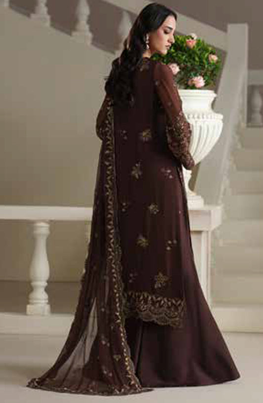Emaan Adeel Modern Heirloom Embroidered Chiffon Unstitched 3 Piece Suit - D-2 Adelia - ED26MH - Brown - Festive Collection