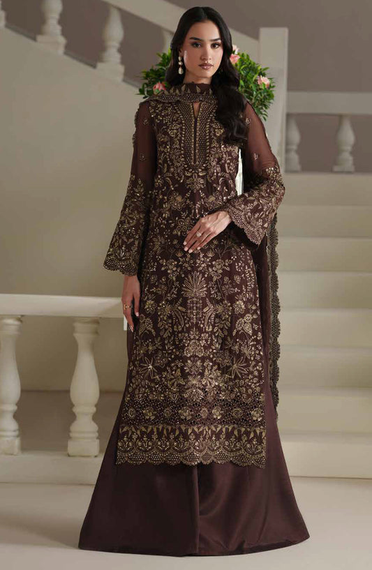 Emaan Adeel Modern Heirloom Embroidered Chiffon Unstitched 3 Piece Suit - D-2 Adelia - ED26MH - Brown - Festive Collection