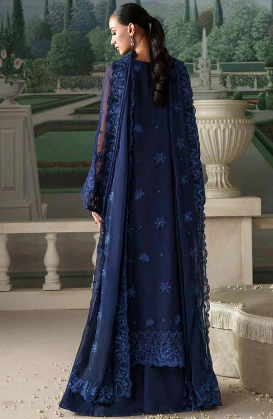 Emaan Adeel Modern Heirloom Embroidered Chiffon Unstitched 3 Piece Suit - D-3 Coralia - ED26MH - Blue - Festive Collection