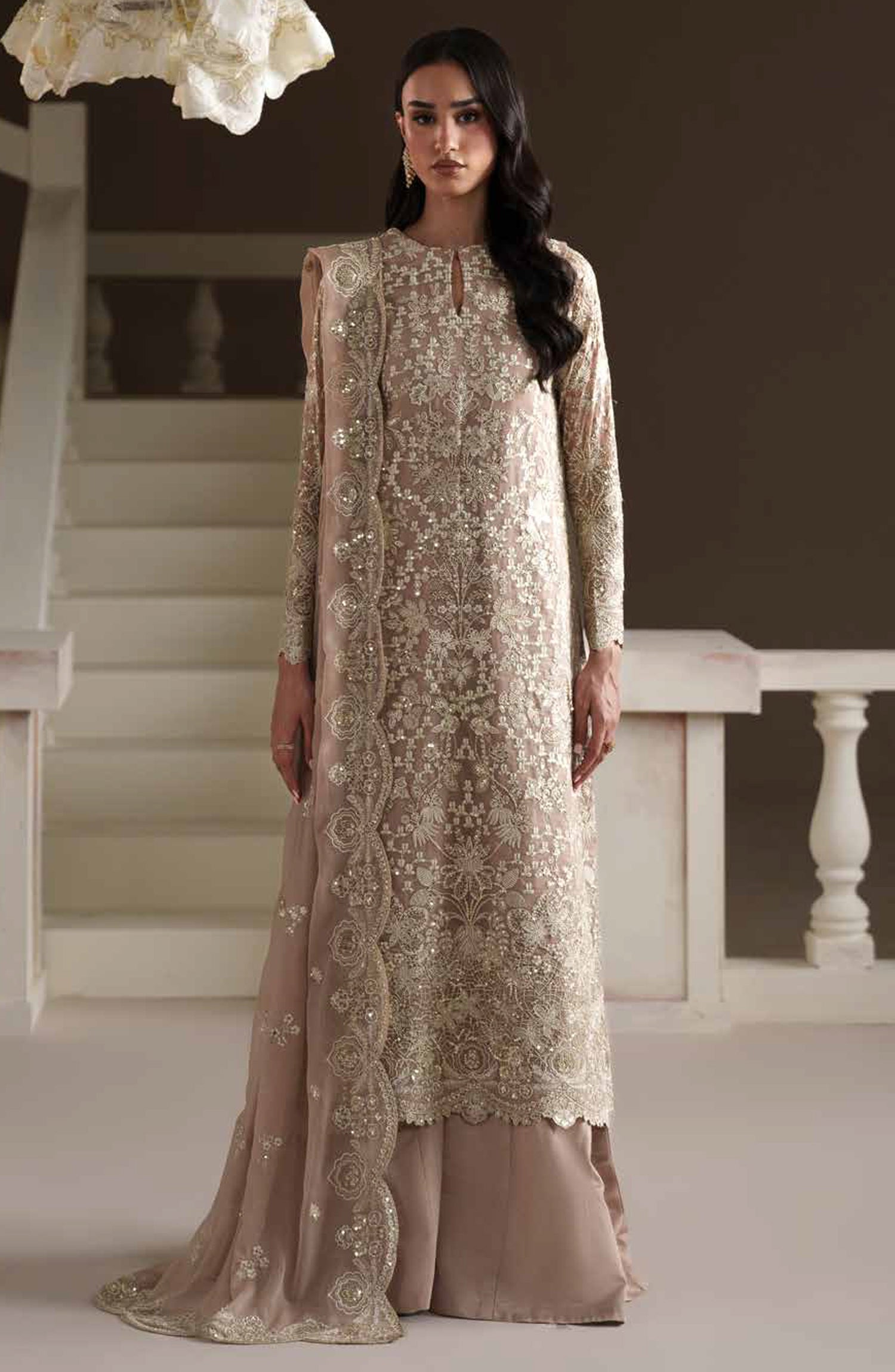 Emaan Adeel Modern Heirloom Embroidered Chiffon Unstitched 3 Piece Suit - D-4 Pearl Reverie - ED26MH - Pink - Festive Collection