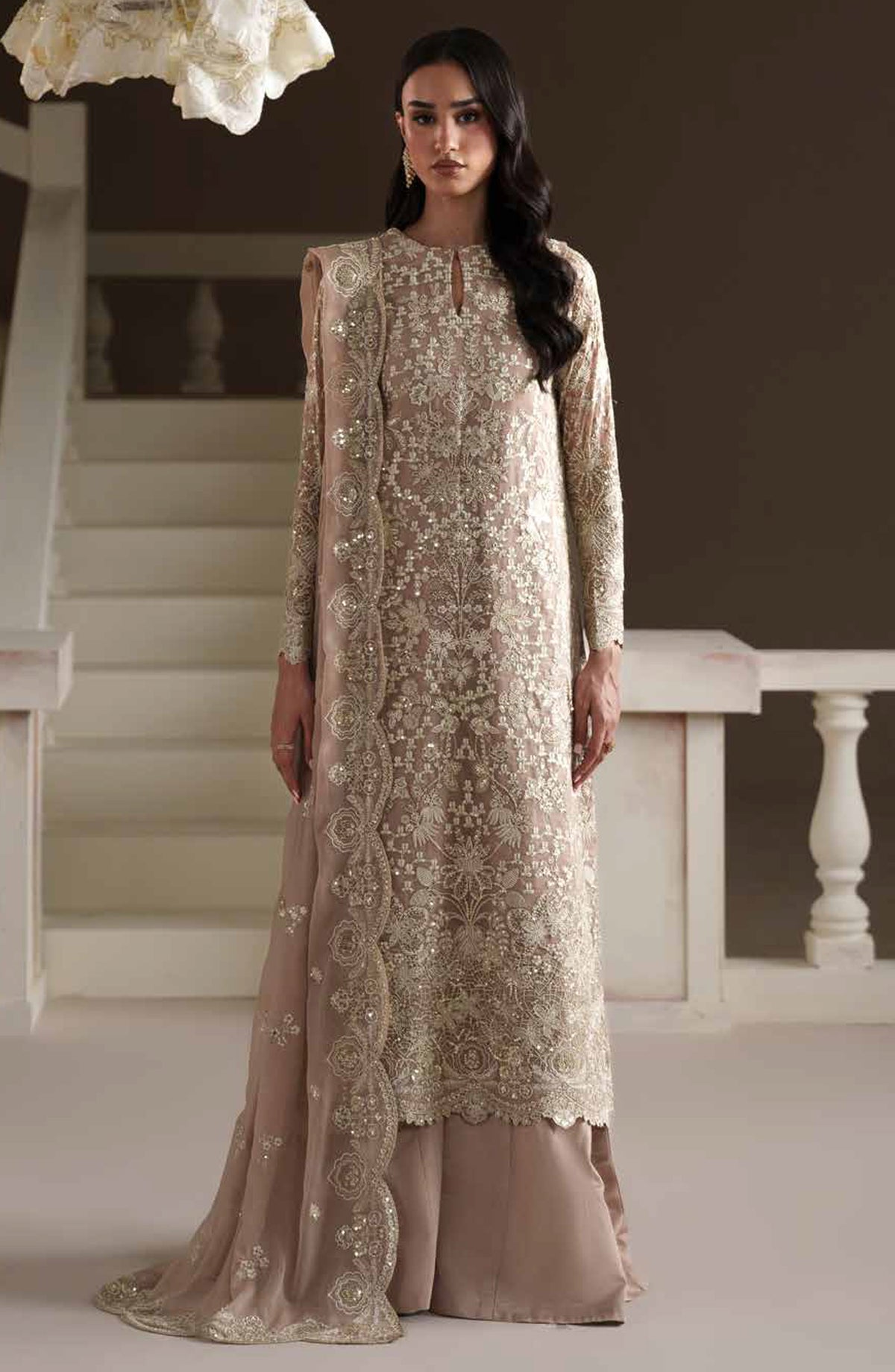 Emaan Adeel Modern Heirloom Embroidered Chiffon Unstitched 3 Piece Suit - D-4 Pearl Reverie - ED26MH - Pink - Festive Collection