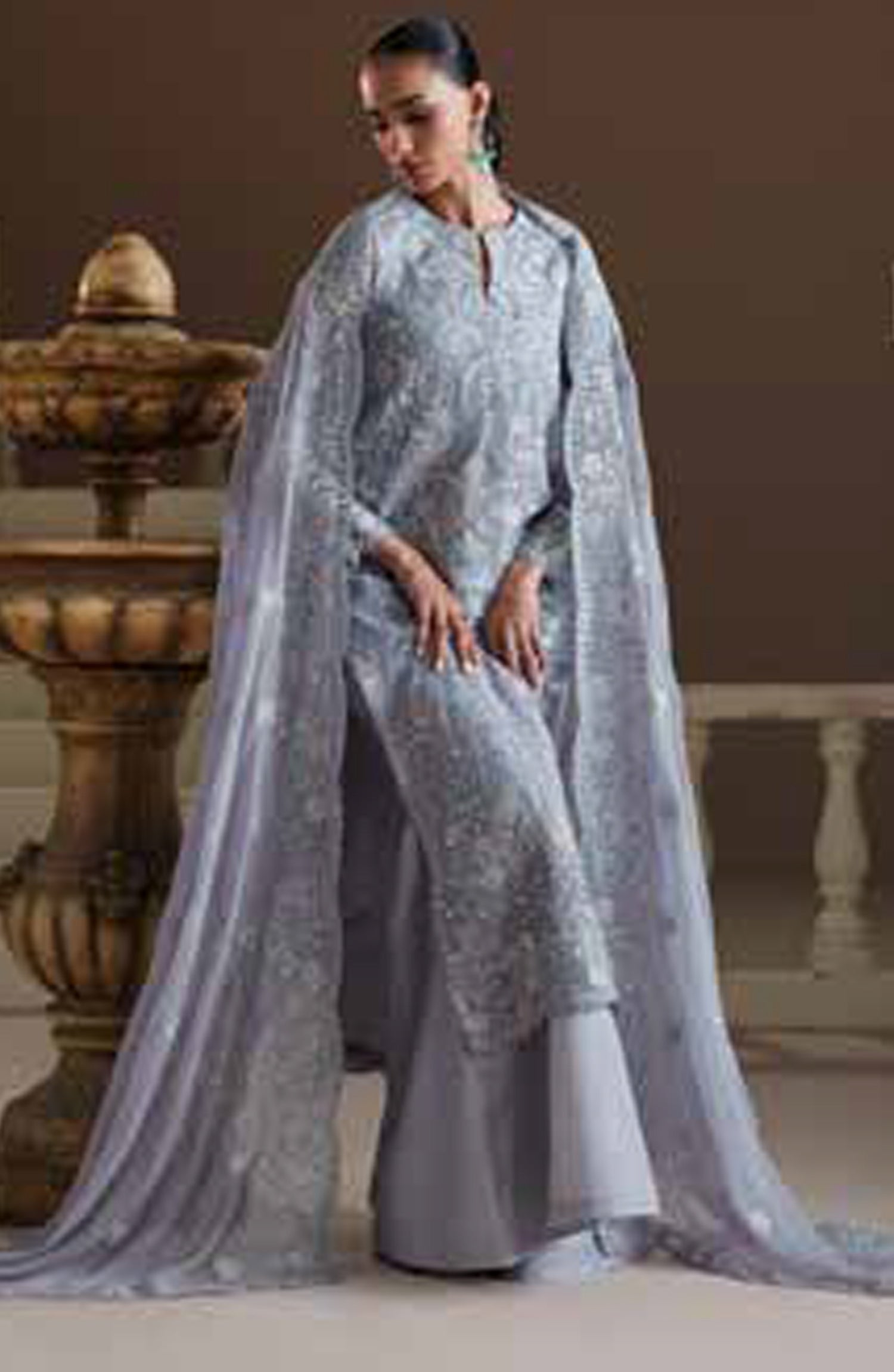 Emaan Adeel Modern Heirloom Embroidered Chiffon Unstitched 3 Piece Suit - D-5 Blue Verse - ED26MH - Blue - Festive Collection
