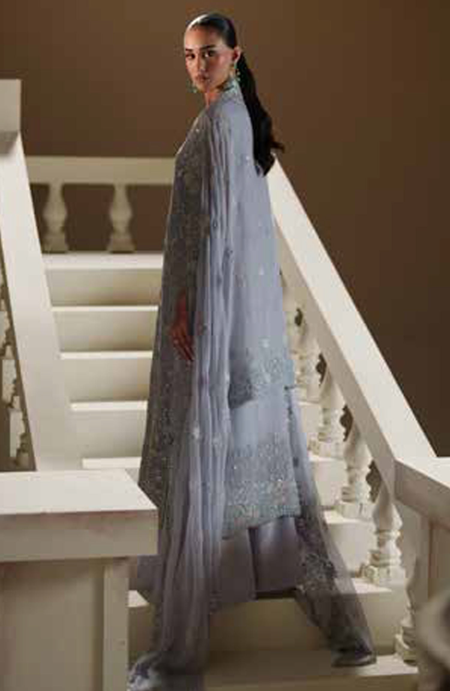 Emaan Adeel Modern Heirloom Embroidered Chiffon Unstitched 3 Piece Suit - D-5 Blue Verse - ED26MH - Blue - Festive Collection