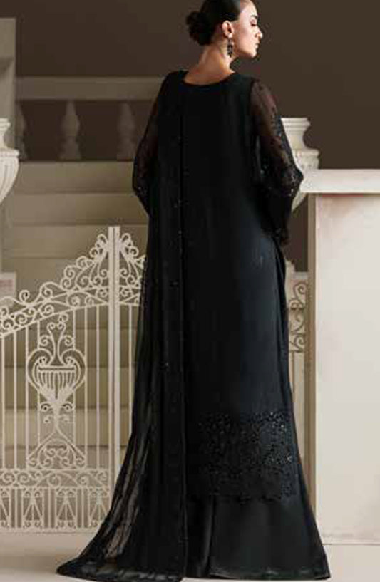 Emaan Adeel Modern Heirloom Embroidered Chiffon Unstitched 3 Piece Suit - D-6 Ottile - ED26MH - Black - Festive Collection