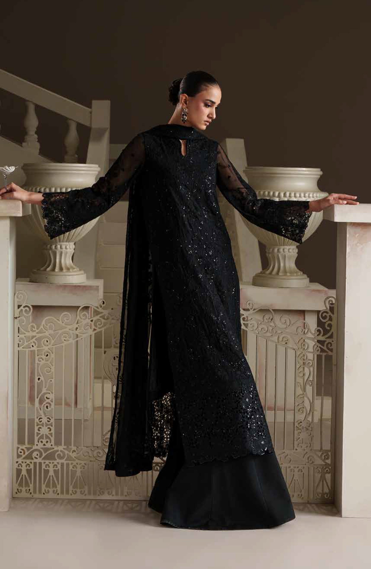 Emaan Adeel Modern Heirloom Embroidered Chiffon Unstitched 3 Piece Suit - D-6 Ottile - ED26MH - Black - Festive Collection