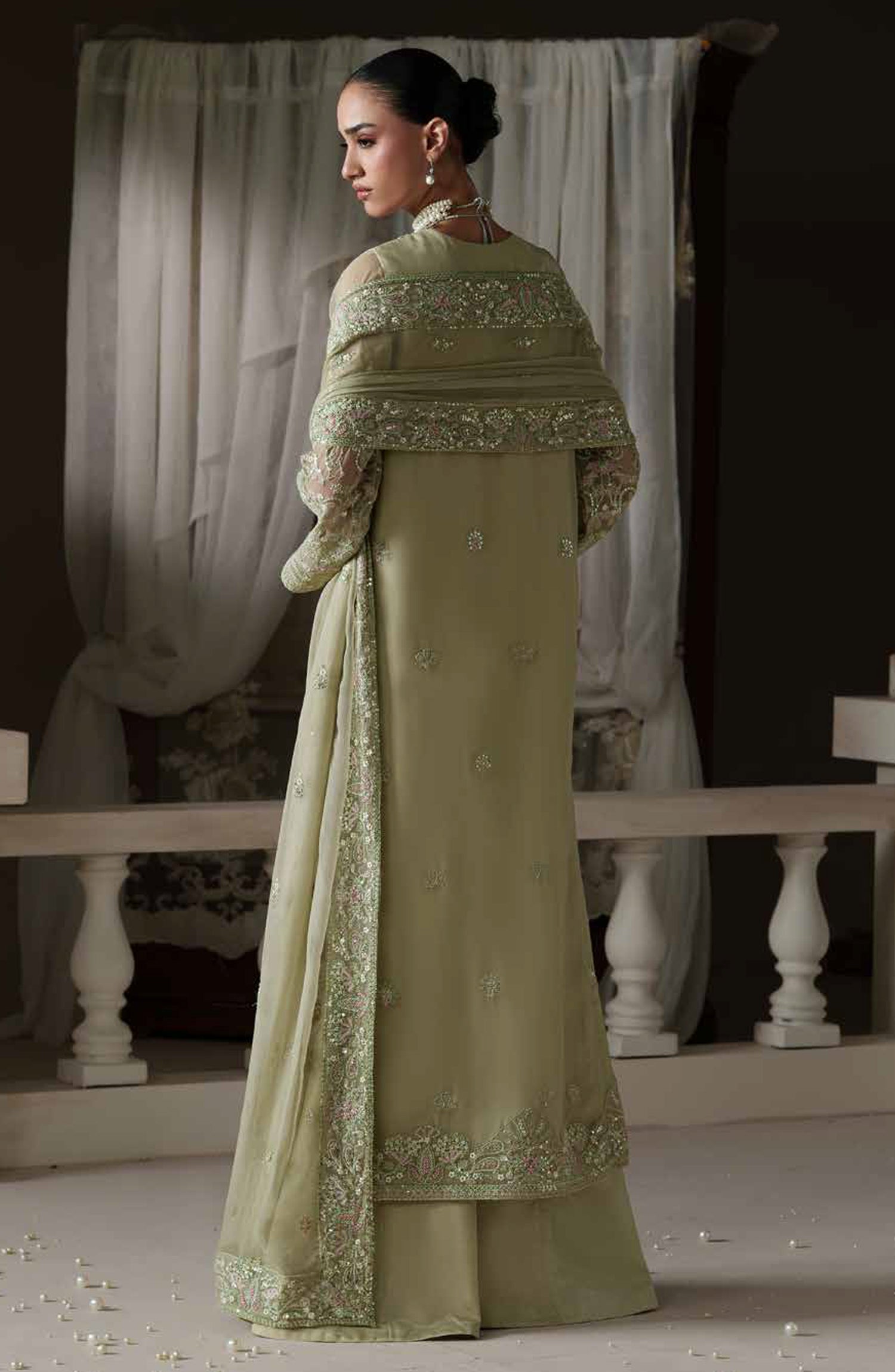 Emaan Adeel Modern Heirloom Embroidered Chiffon Unstitched 3 Piece Suit - D-7 Modern Belle - ED26MH - Green - Festive Collection