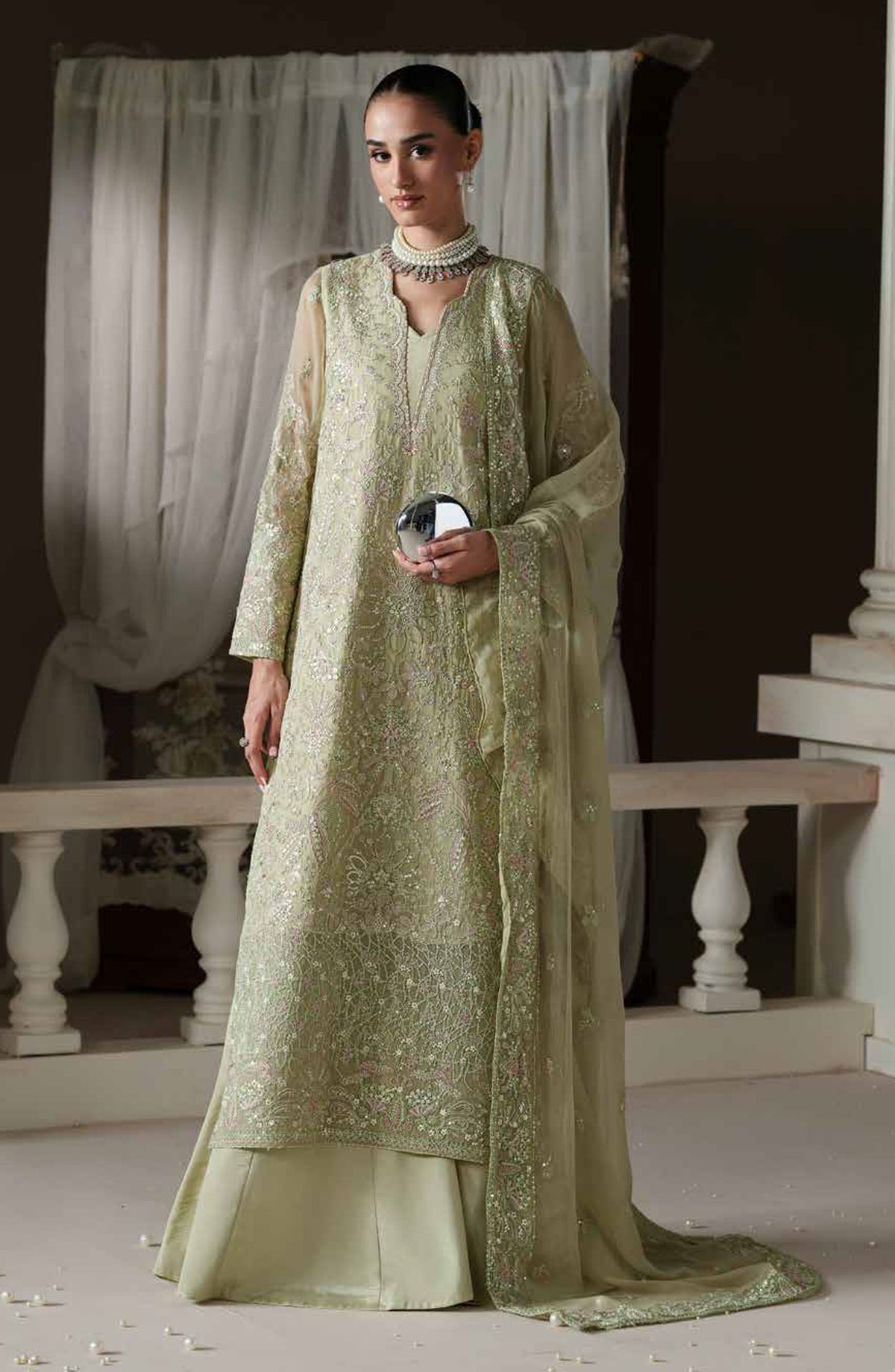 Emaan Adeel Modern Heirloom Embroidered Chiffon Unstitched 3 Piece Suit - D-7 Modern Belle - ED26MH - Green - Festive Collection