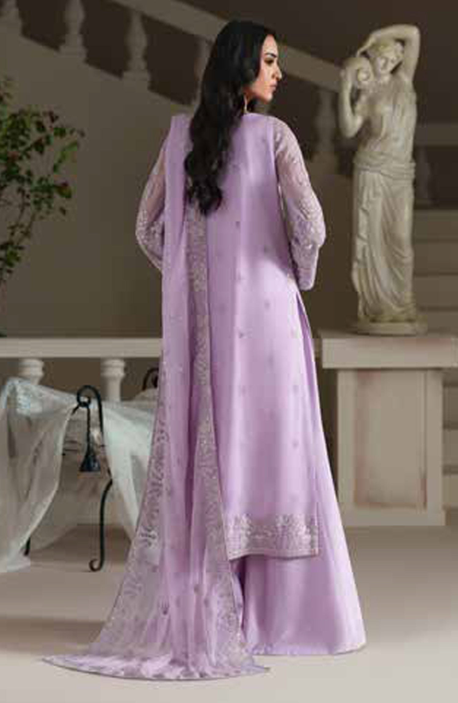 Emaan Adeel Modern Heirloom Embroidered Chiffon Unstitched 3 Piece Suit - D-8 Emmeline - ED26MH - Purple - Festive Collection