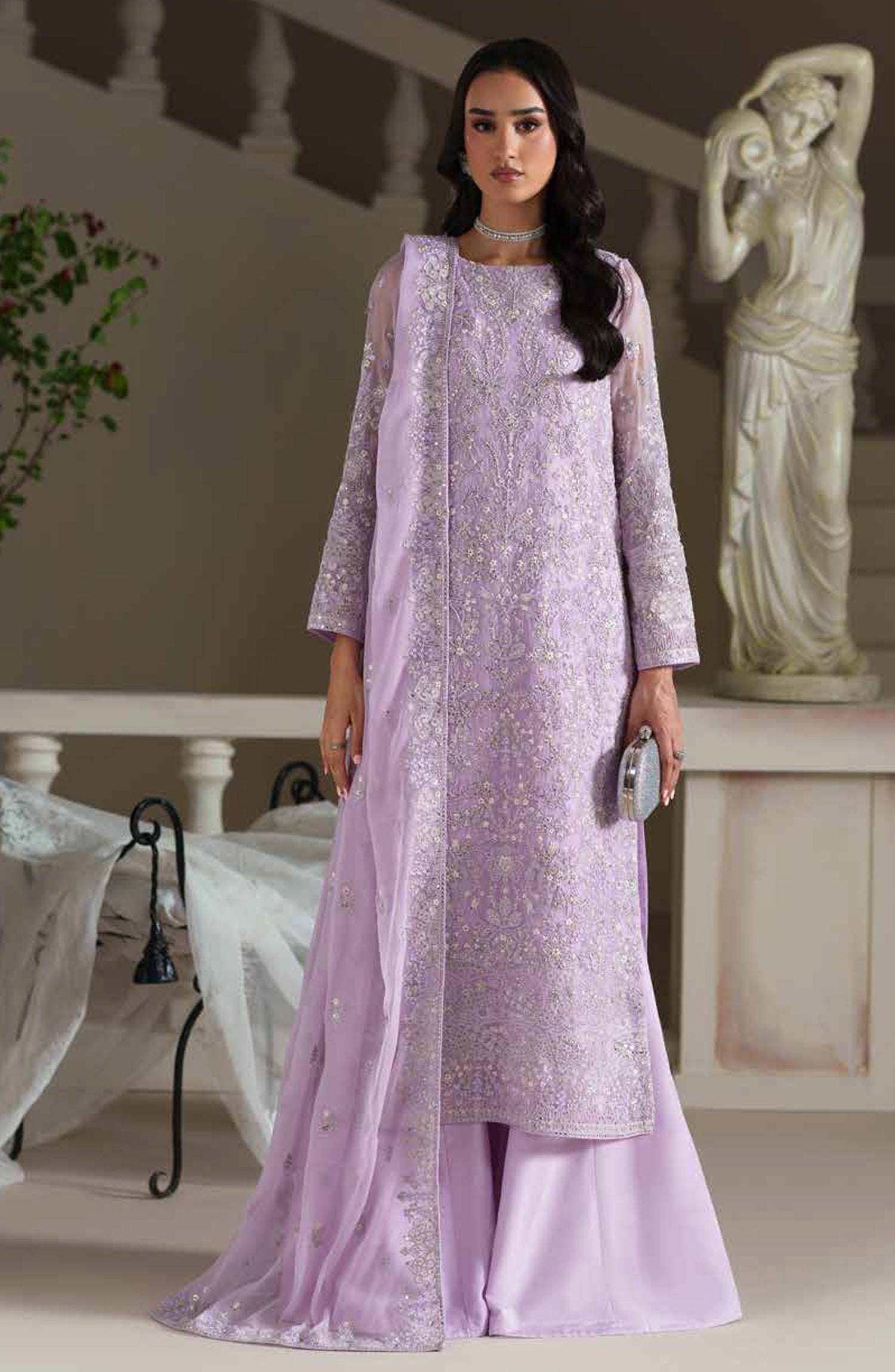 Emaan Adeel Modern Heirloom Embroidered Chiffon Unstitched 3 Piece Suit - D-8 Emmeline - ED26MH - Purple - Festive Collection