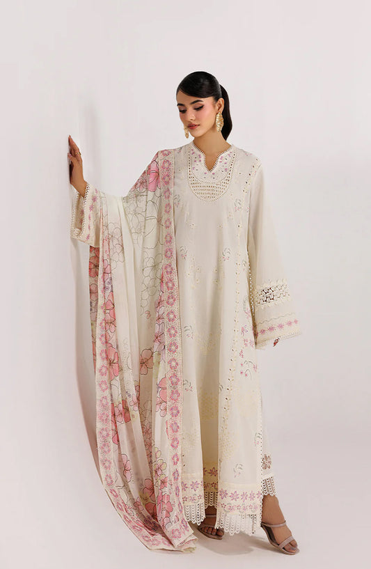 Emaan Adeel Beyond Basics Embroidered Lawn Stitched 3 Piece Suit - MINIMALISM - ED26BNB - White - Festive Collection