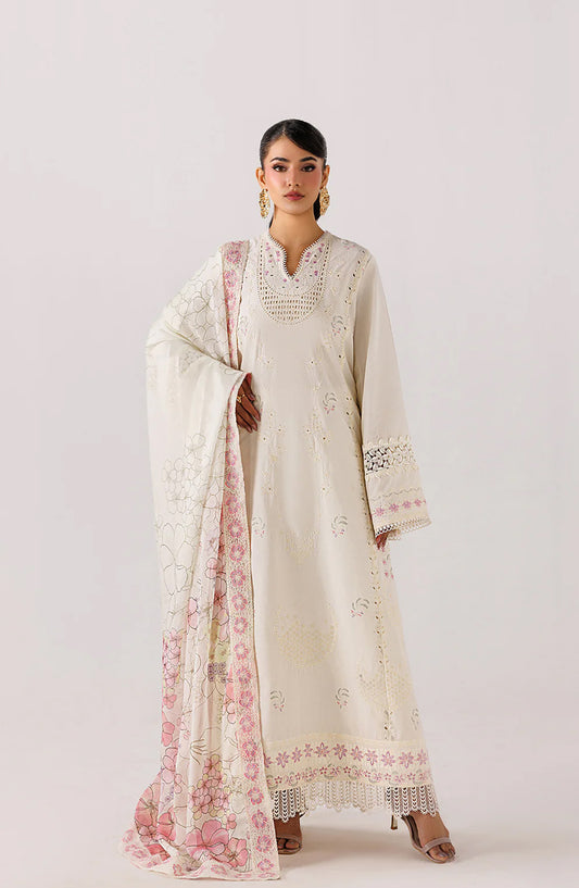 Emaan Adeel Beyond Basics Embroidered Lawn Stitched 3 Piece Suit - MINIMALISM - ED26BNB - White - Festive Collection