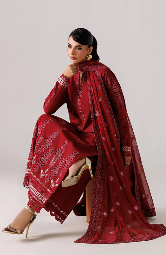 Emaan Adeel Beyond Basics Embroidered Lawn Stitched 3 Piece Suit - POISE - ED26BNB - Red - Festive Collection