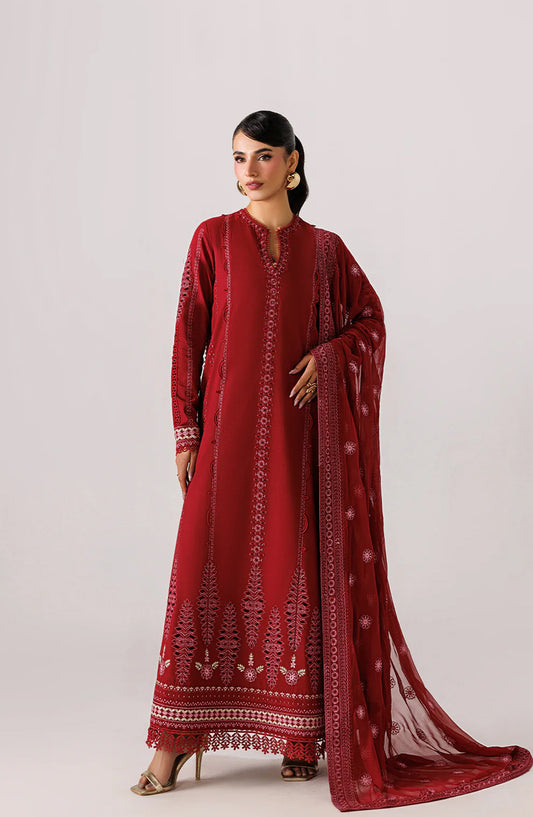 Emaan Adeel Beyond Basics Embroidered Lawn Stitched 3 Piece Suit - POISE - ED26BNB - Red - Festive Collection