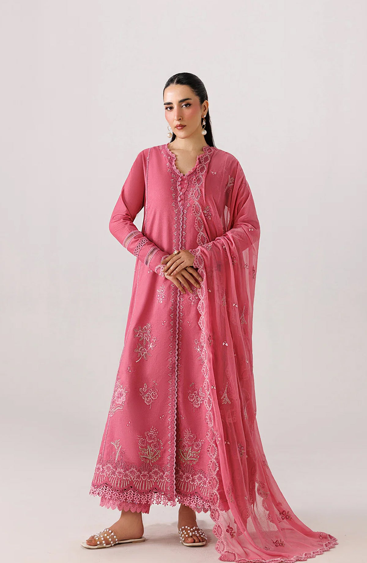 Emaan Adeel Beyond Basics Embroidered Lawn Stitched 3 Piece Suit - INES - ED26BNB - Pink - Festive Collection