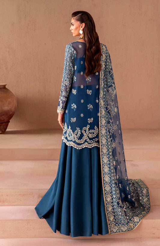 Emaan Adeel Clay and Couture Embroidered Organza Unstitched 3 Piece Suit - ELARA - ED25CC - Blue - Wedding Collection