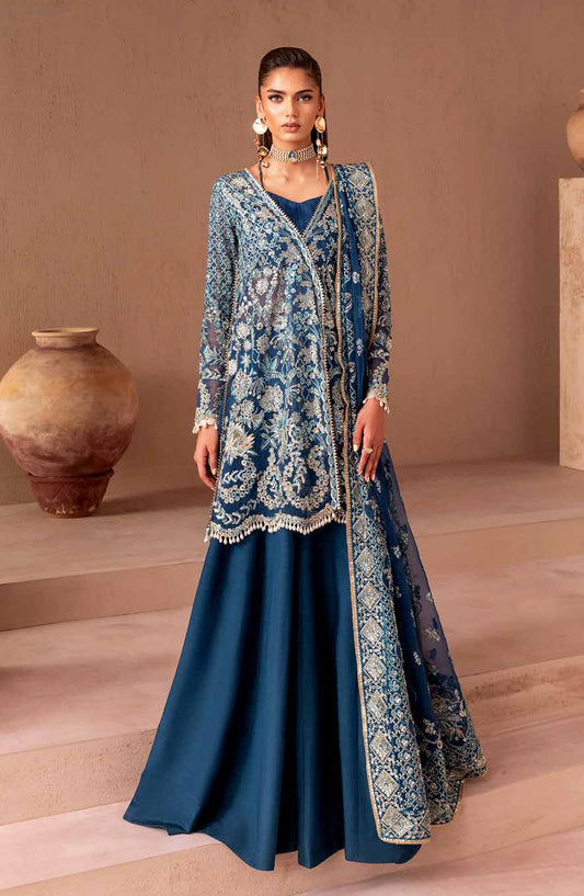 Emaan Adeel Clay and Couture Embroidered Organza Unstitched 3 Piece Suit - ELARA - ED25CC - Blue - Wedding Collection