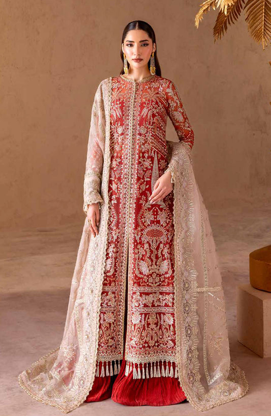 Emaan Adeel Clay and Couture Embroidered Organza Unstitched 3 Piece Suit - SOLIN - ED25CC - Red - Wedding Collection