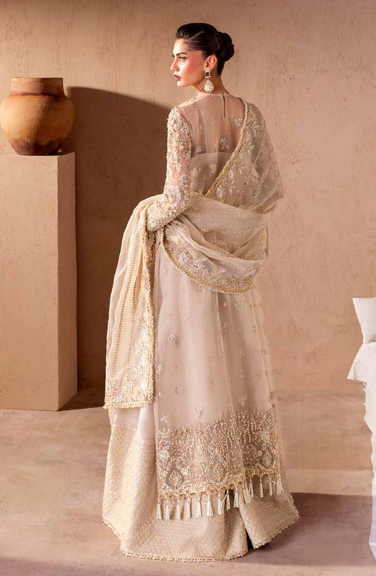 Emaan Adeel Clay and Couture Embroidered Organza Unstitched 3 Piece Suit - MALENA - ED25CC - Fawn - Wedding Collection
