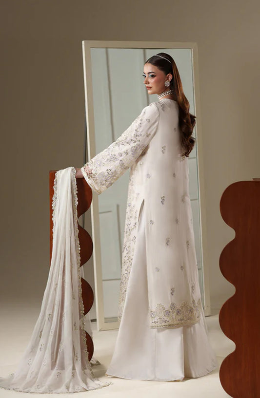 Emaan Adeel Nouvelle Embroidered Chiffon Unstitched 3 Piece Suit - 09 Elosie - ED26NV - Off White - Luxury Collection