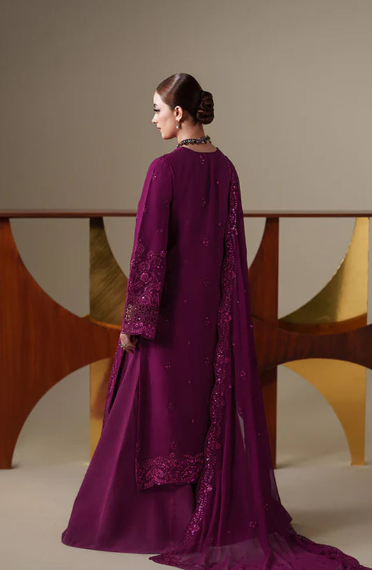 Emaan Adeel Nouvelle Embroidered Chiffon Unstitched 3 Piece Suit - 08 Thea - ED26NV - Purple - Luxury Collection