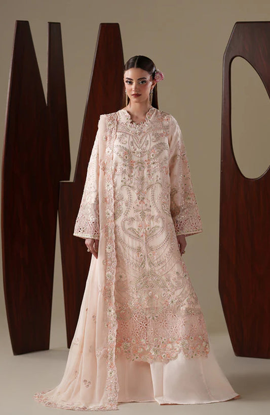 Emaan Adeel Nouvelle Embroidered Chiffon Unstitched 3 Piece Suit - 06 Lumi - ED26NV - Pink - Luxury Collection