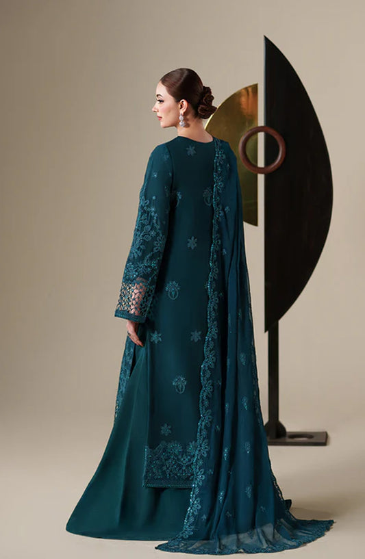 Emaan Adeel Nouvelle Embroidered Chiffon Unstitched 3 Piece Suit - 05 Eira - ED26NV - Teal - Luxury Collection