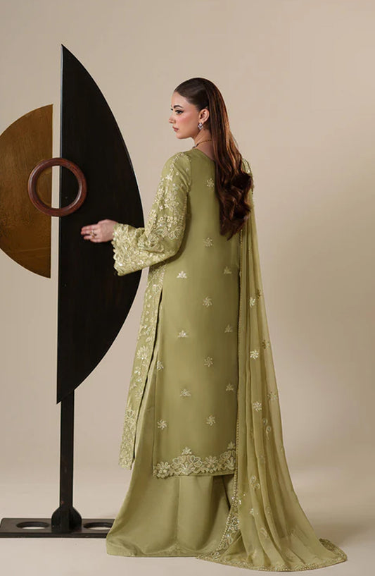 Emaan Adeel Nouvelle Embroidered Chiffon Unstitched 3 Piece Suit - 02 Nola - ED26NV - Green - Luxury Collection