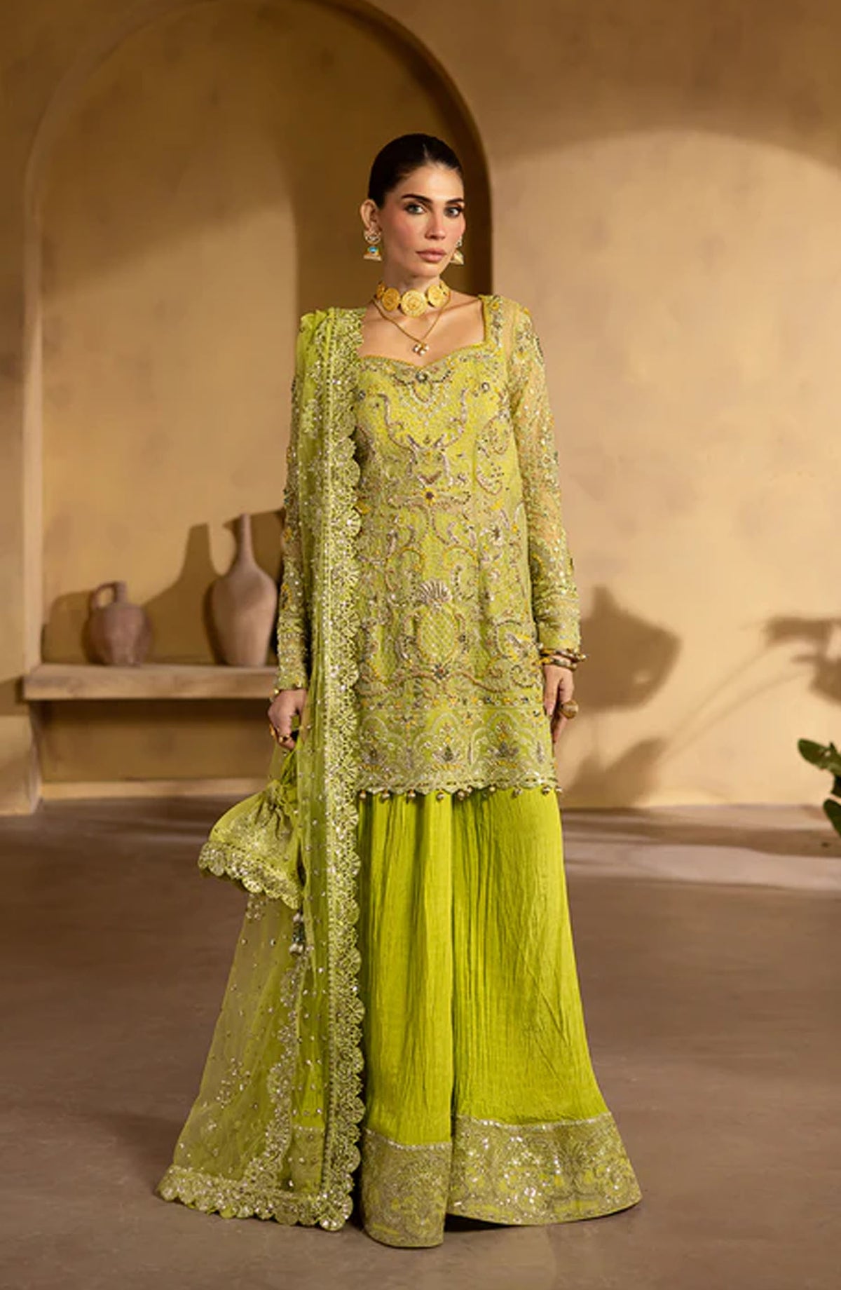 Emaan Adeel Regalia Luxury Formals Embroidered Net Unstitched 3 Piece Suit - ED25RGLF - BERYL - Green - Festive Collection