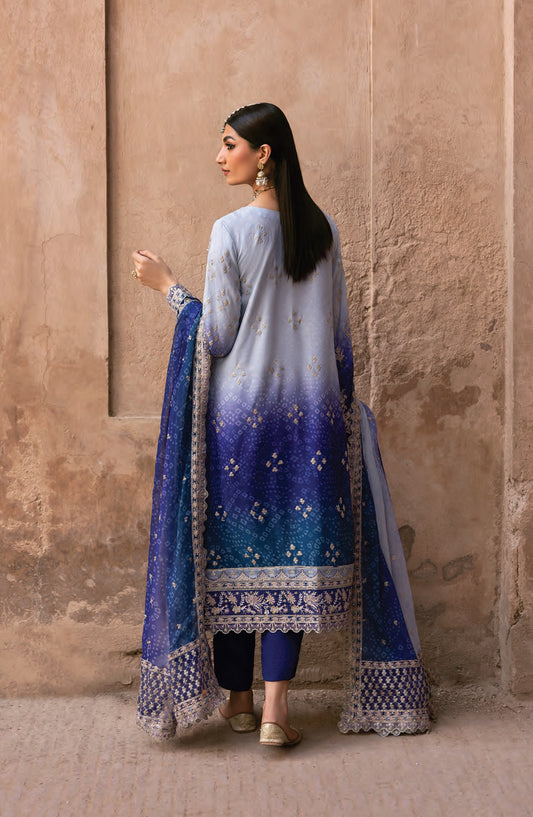 Emaan Adeel The Empress Wedding Formals Embroidered Chiffon Unstitched 3 Piece Suit - Aurevia - ED25TEW - Blue - Festive Collection
