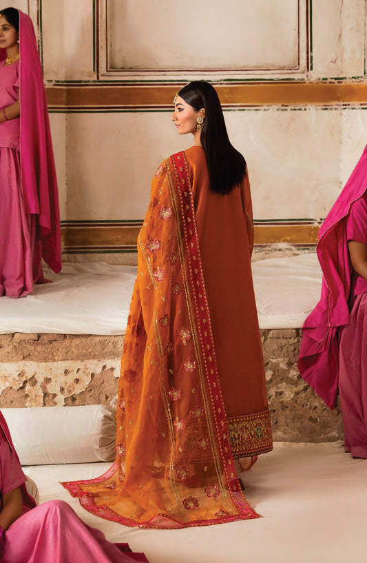 Emaan Adeel The Empress Wedding Formals Embroidered Organza Unstitched 3 Piece Suit - Solmira - ED25TEW - Mustard - Festive Collection