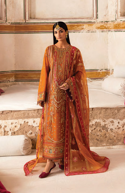 Emaan Adeel The Empress Wedding Formals Embroidered Organza Unstitched 3 Piece Suit - Solmira - ED25TEW - Mustard - Festive Collection