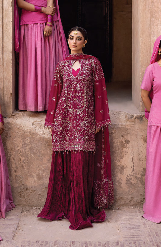 Emaan Adeel The Empress Wedding Formals Embroidered Chiffon Unstitched 3 Piece Suit - Kasyra - ED25TEW - Pink - Festive Collection