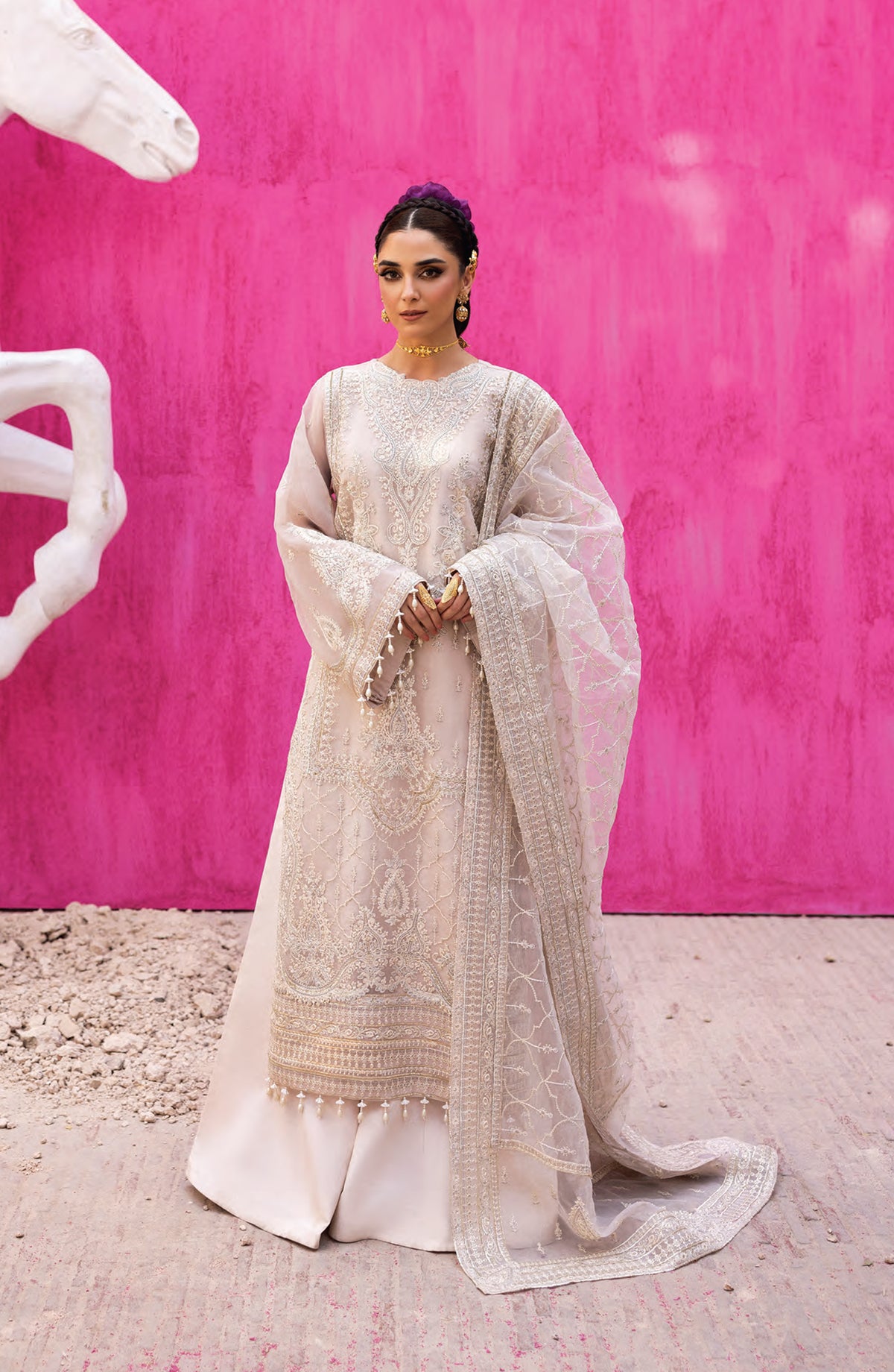 Emaan Adeel The Empress Wedding Formals Embroidered Organza Unstitched 3 Piece Suit - Lumesse - ED25TEW - Off White - Festive Collection