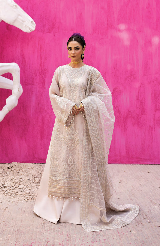 Emaan Adeel The Empress Wedding Formals Embroidered Organza Unstitched 3 Piece Suit - Lumesse - ED25TEW - Off White - Festive Collection