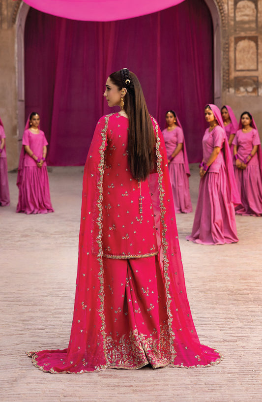 Emaan Adeel The Empress Wedding Formals Embroidered Chiffon Unstitched 3 Piece Suit - Maelissa - ED25TEW - Red - Festive Collection