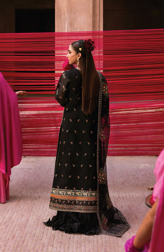 Emaan Adeel The Empress Wedding Formals Embroidered Organza Unstitched 3 Piece Suit - Noctelle - ED25TEW - Black - Festive Collection