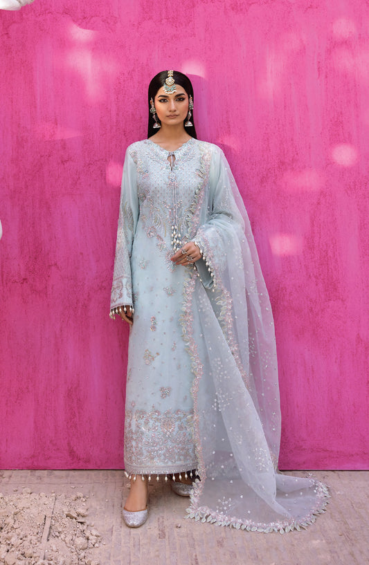 Emaan Adeel The Empress Wedding Formals Embroidered Organza Unstitched 3 Piece Suit - Cealina - ED25TEW - Blue - Festive Collection