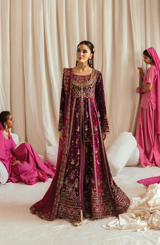 Emaan Adeel The Empress Wedding Formals Embroidered Chiffon Unstitched 3 Piece Suit - Avoria - ED25TEW - Purple - Festive Collection