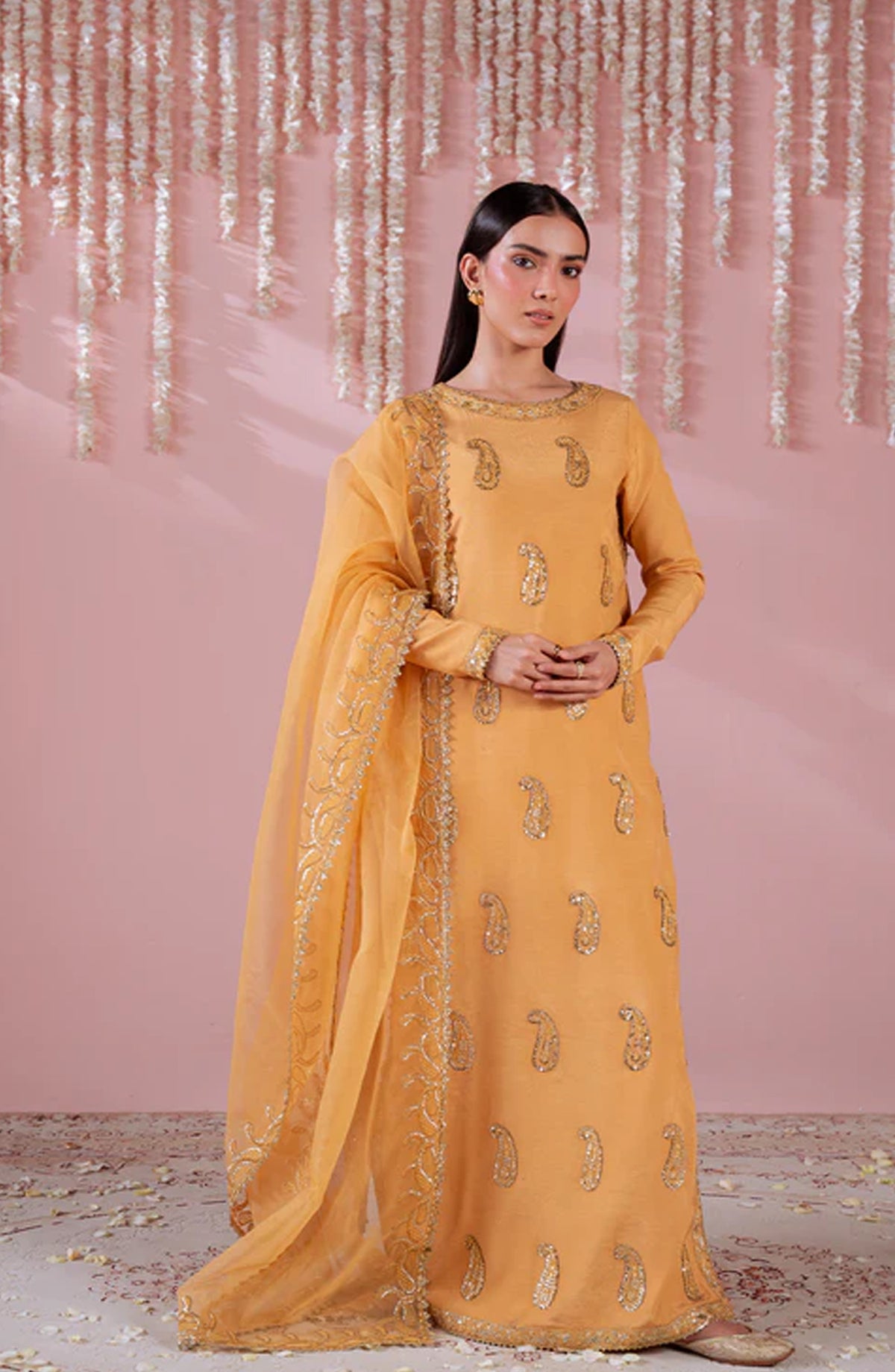 Emaan Adeel Embroidered Raw Silk Unstitched 3 Piece Suit - LAIBA - ED26FS - Mustard - Festive Collection